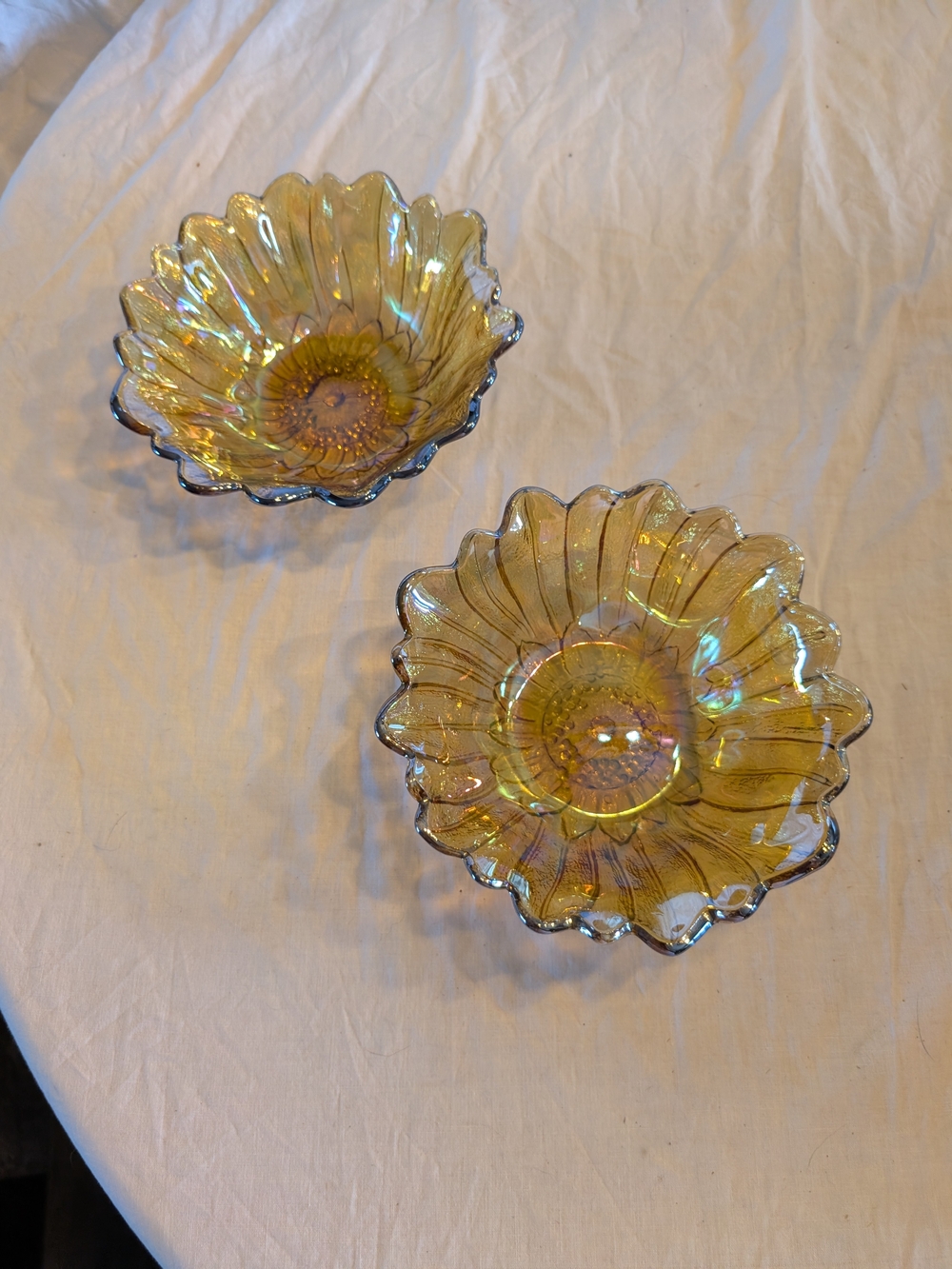 RESERVE Indiana Glass Iridescent Yellow Flower Bowls - Set of 2
